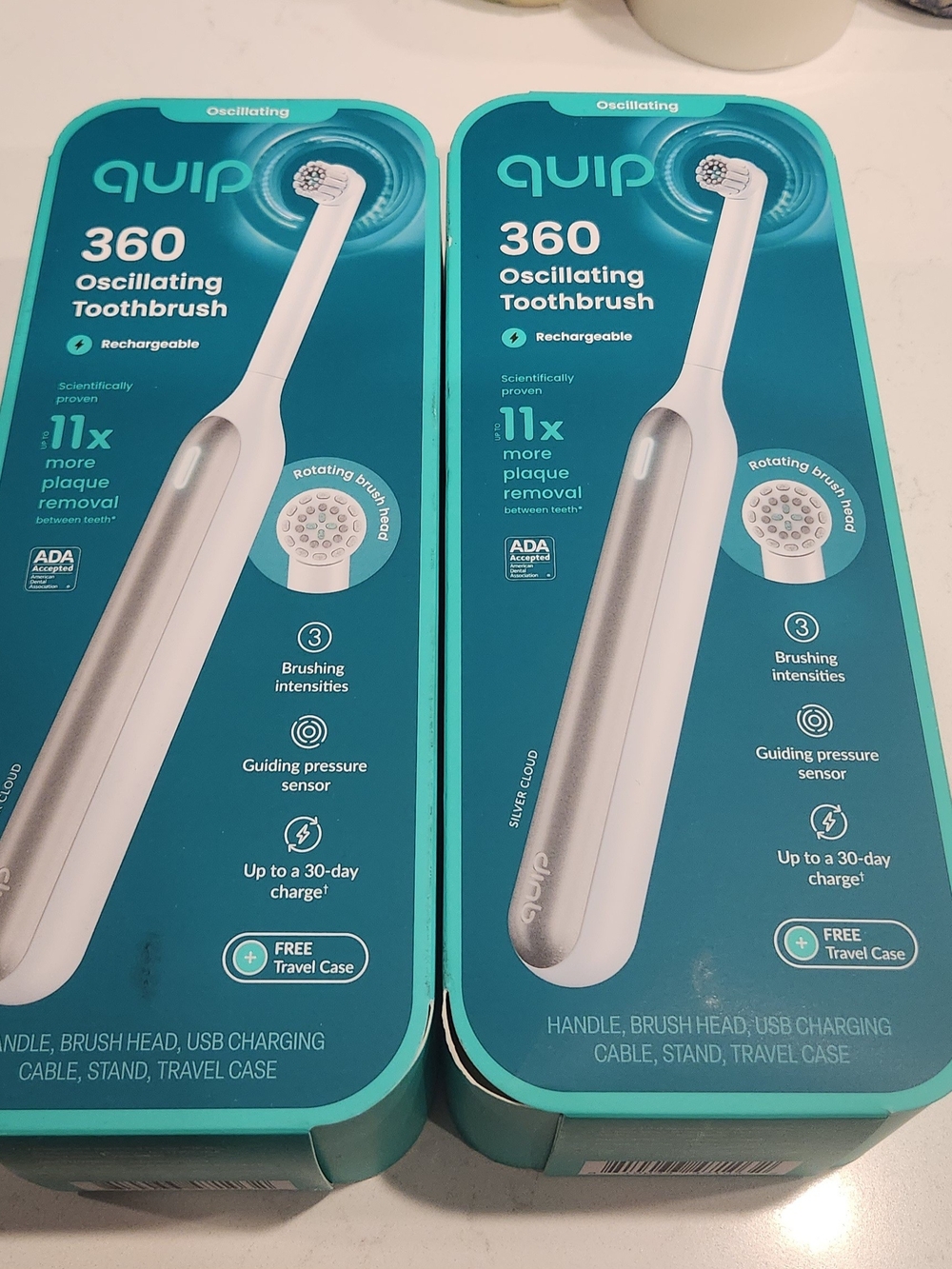 2 Quip 360 Oscillating Toothbrush Rechargeable - Silver/Teal Packaging